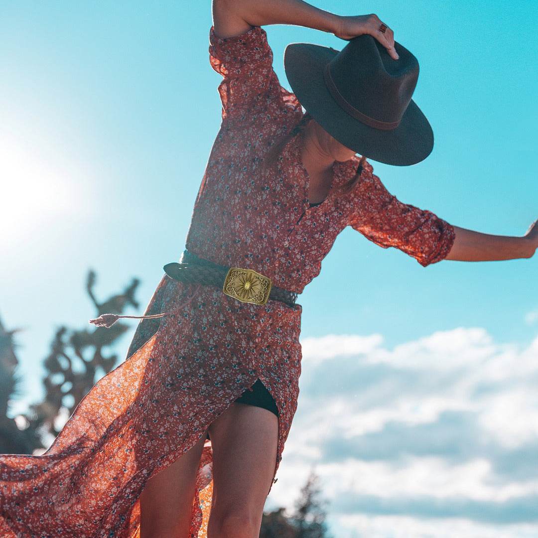 Boho Gold Belt Buckle with Sun