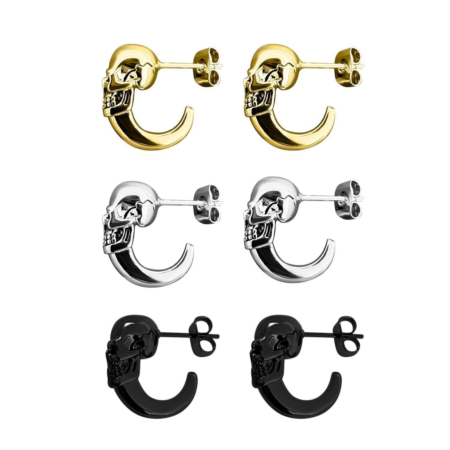 Unisex Skull Earrings with Hoop in Stainless Steel, Goth Punk Style