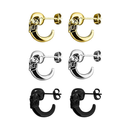 Unisex Skull Earrings with Hoop in Stainless Steel, Goth Punk Style