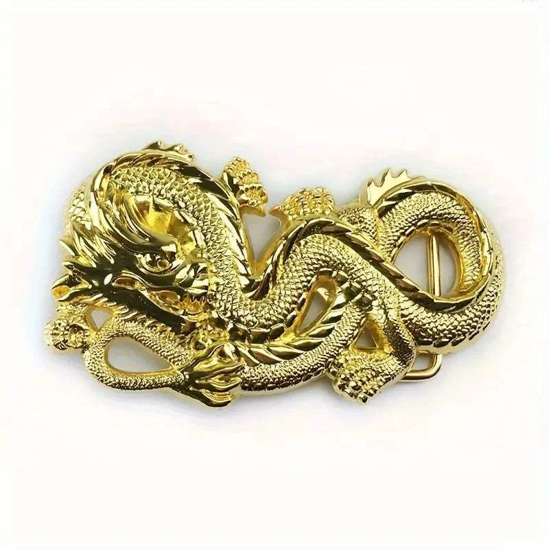 Imperial Dragon Belt Buckle gold-tone metal with detailed dragon design and high polish finish