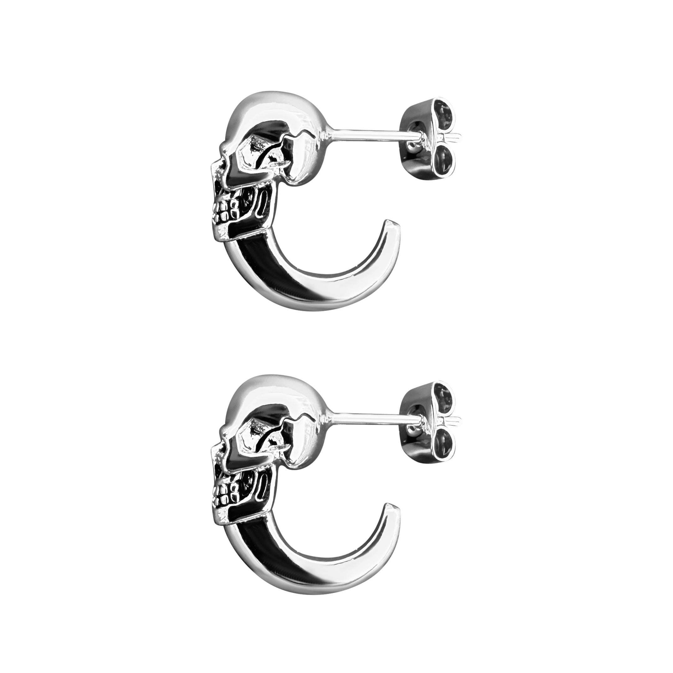 Unisex skull earrings with a hoop made of stainless steel, featuring a goth punk design.