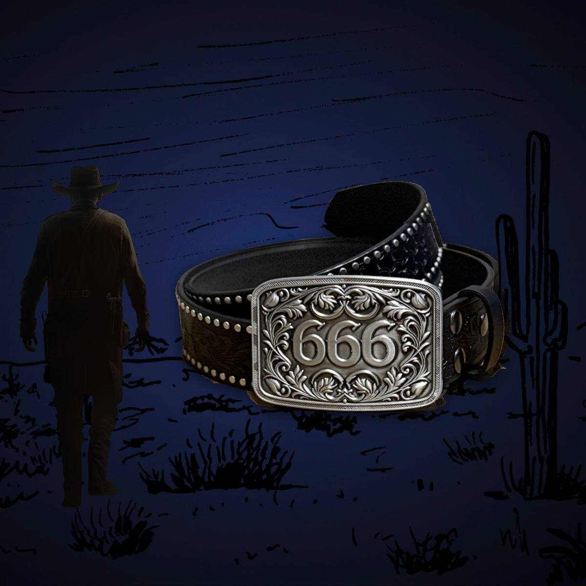 Studded Gothic Belt with 666 Buckle – Midnight Crush
