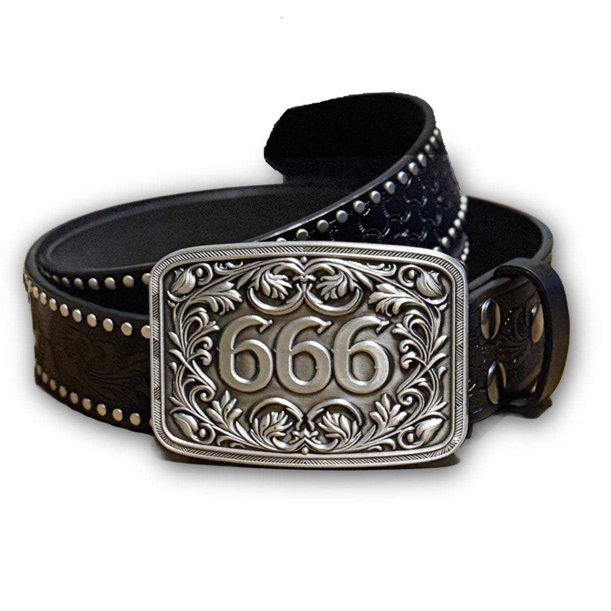 小物 666 Studs leather belt Studded Gothic Belt with 666 Buckle – Midnight Crush