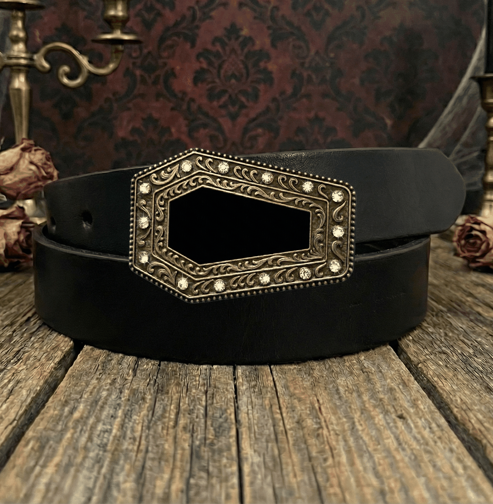 Black Coffin Buckle w/Rhinestones 