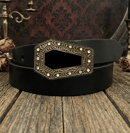 Black Coffin Buckle w/Rhinestones 