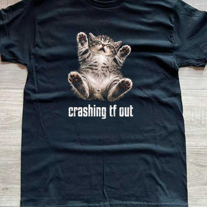 Crashing tf out black t shirt Gildan medium 100% preshrunk cotton front view