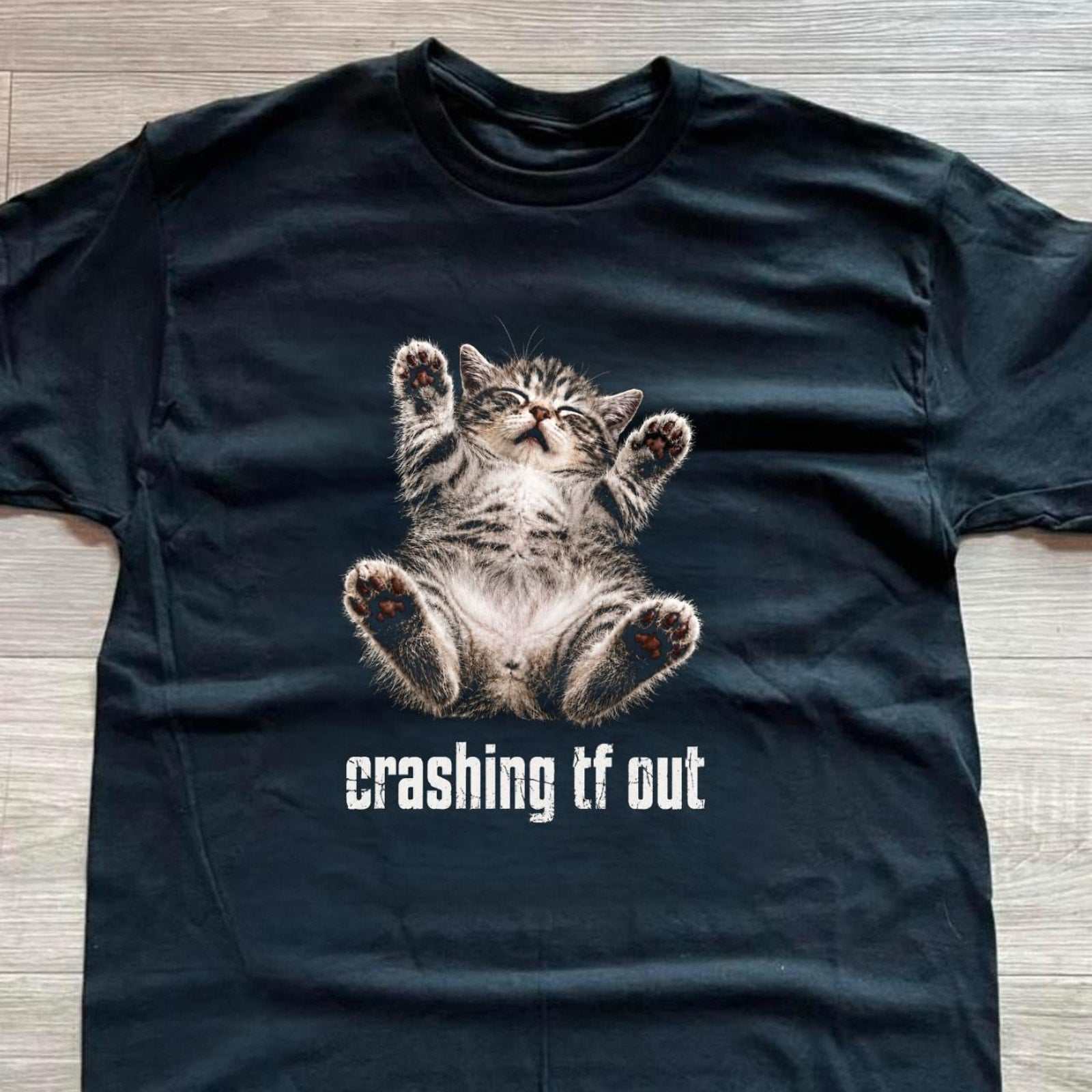 Crashing tf out black t shirt Gildan medium 100% preshrunk cotton thick fabric