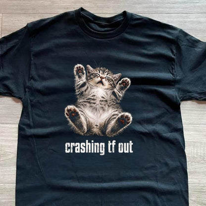 Crashing tf out black t shirt Gildan medium 100% preshrunk cotton thick fabric