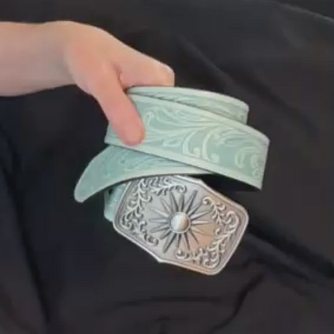 Light Blue Boho Western Belt and Sun Buckle