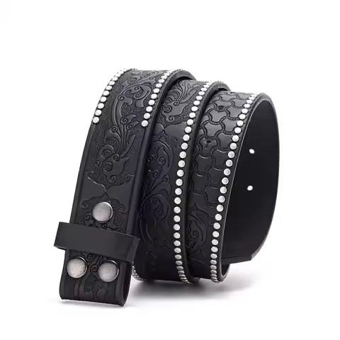 Black studded goth belt without buckle snap on design