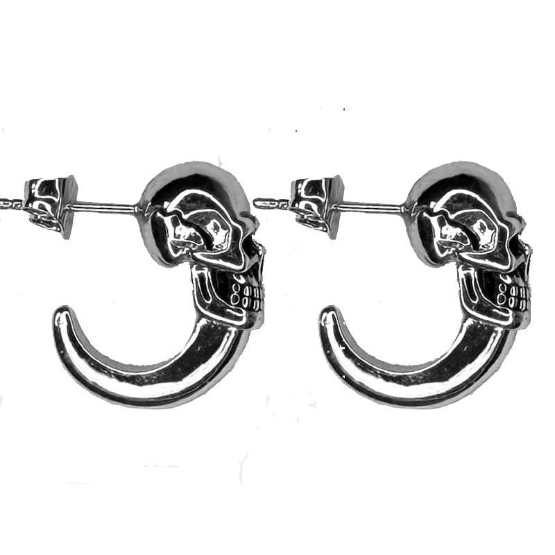 Unisex skull earrings with hoop in stainless steel, goth punk design.
